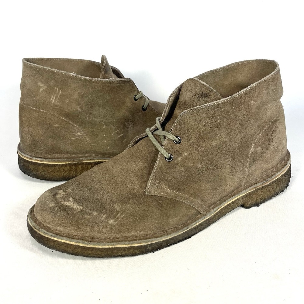 Clarks Originals Desert Boots Mens 9.5 Taupe Suede Crepe Sole Chukka Distressed